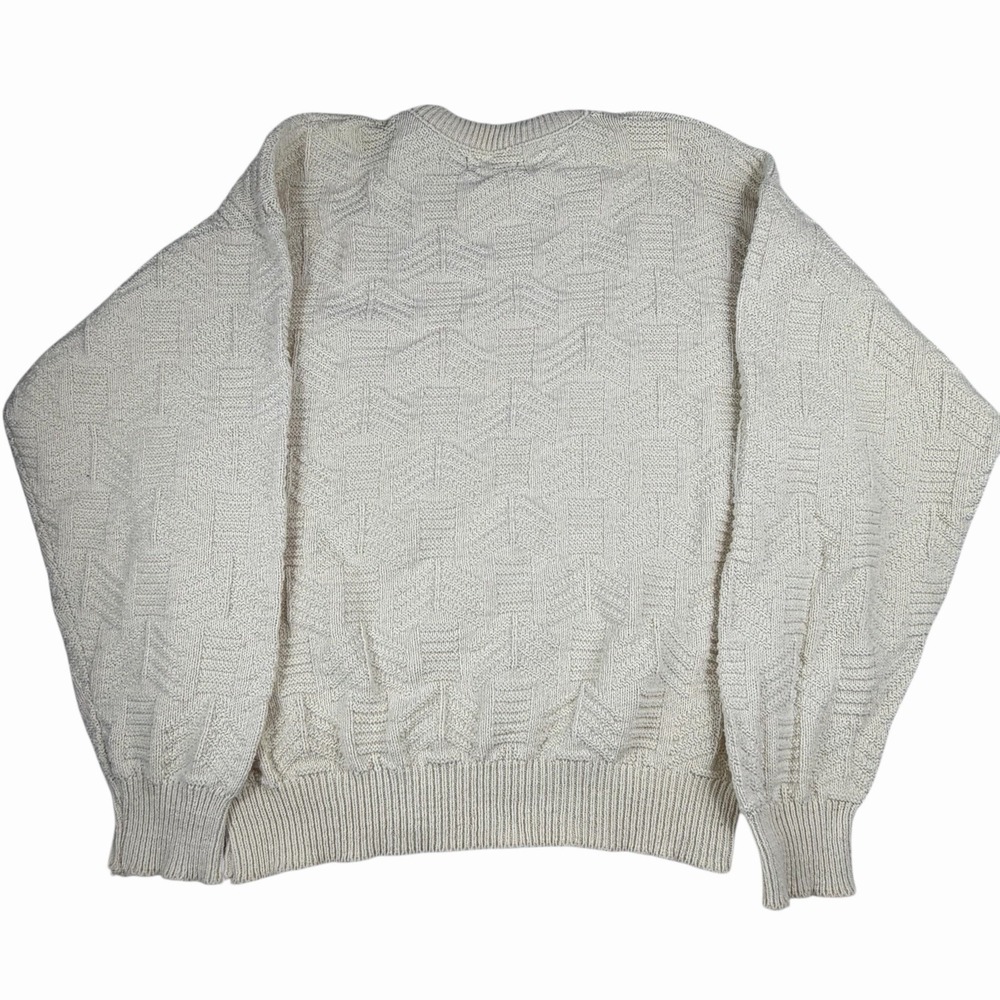 Vtg 80s 90s Textured Sweater Sz Med Cream‎ White Made In USA Geometric Grandpa - Picture 4 of 6